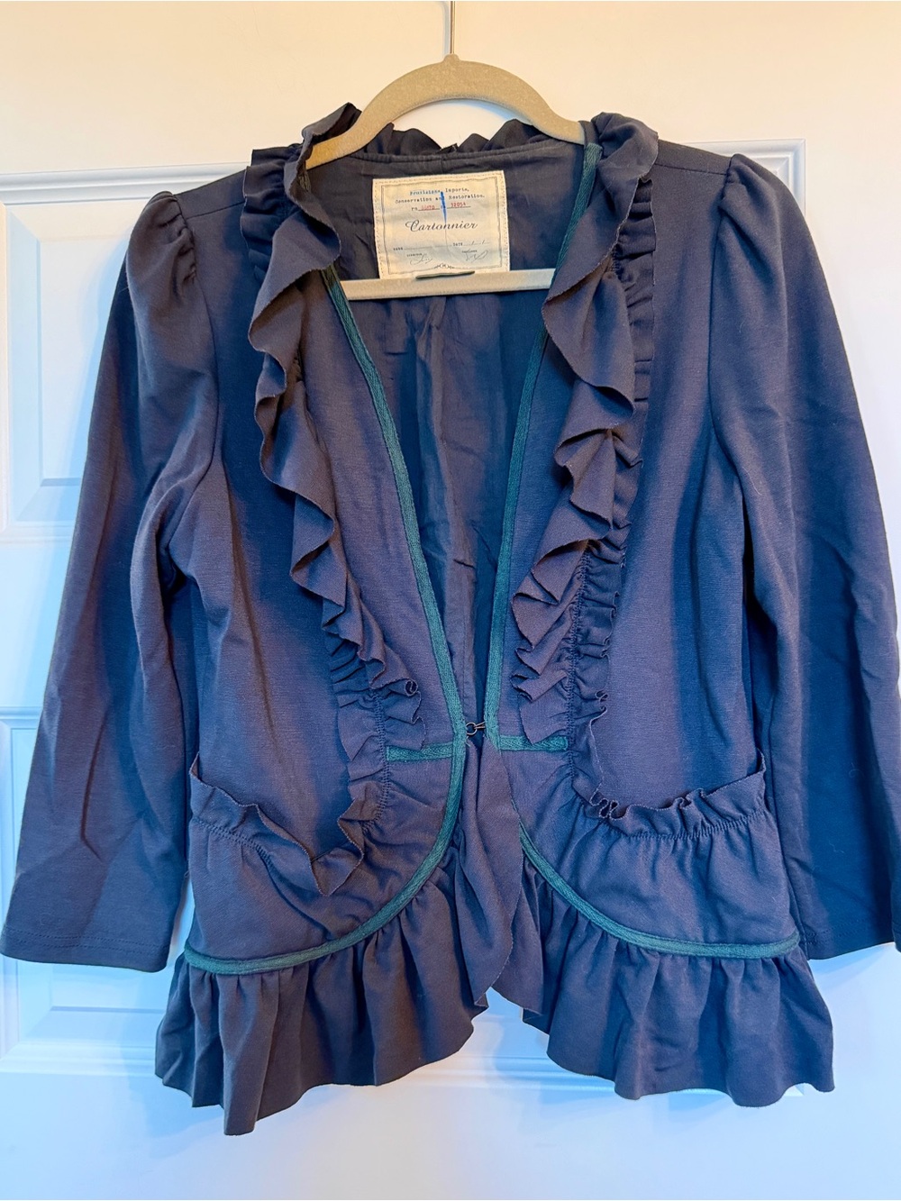 Cartonnier Anthropologie - Black Ruffle-Trim Open Front Blazer